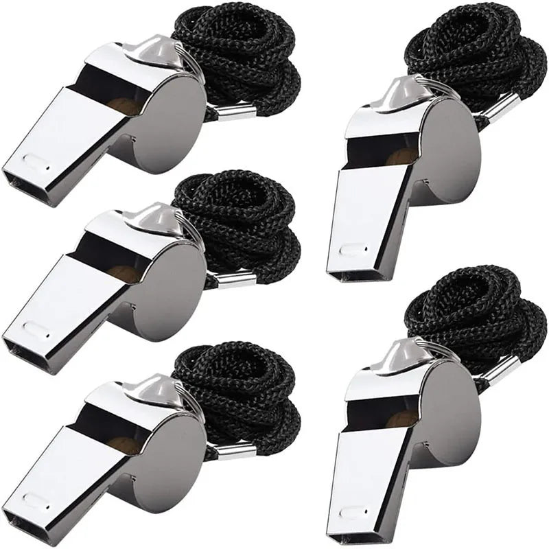 Kratos Hockey™ 5 Packs Stainless Steel Whistle Loud Metal Whistles with Lanyard