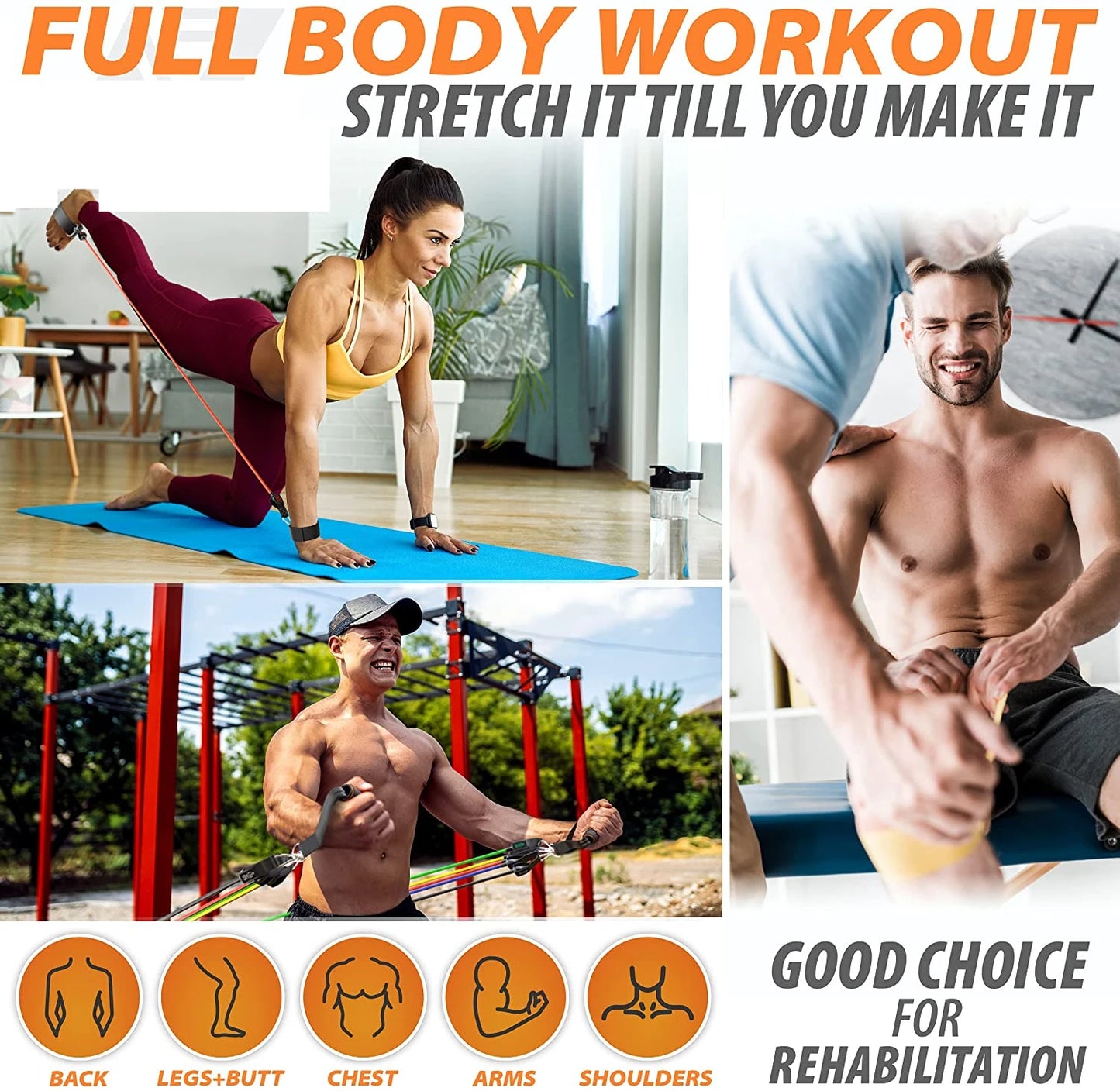 Kratos Hockey™ Fitness Exercises Resistance Bands Set - 150 - 360 lbs