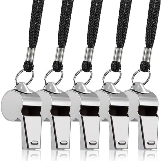 Kratos Hockey™ 5 Packs Stainless Steel Whistle Loud Metal Whistles with Lanyard